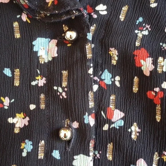 Sezane Josephine Floral Silk Chiffon Mini Dress 36 4 Black Metallic - Picture 4 of 8